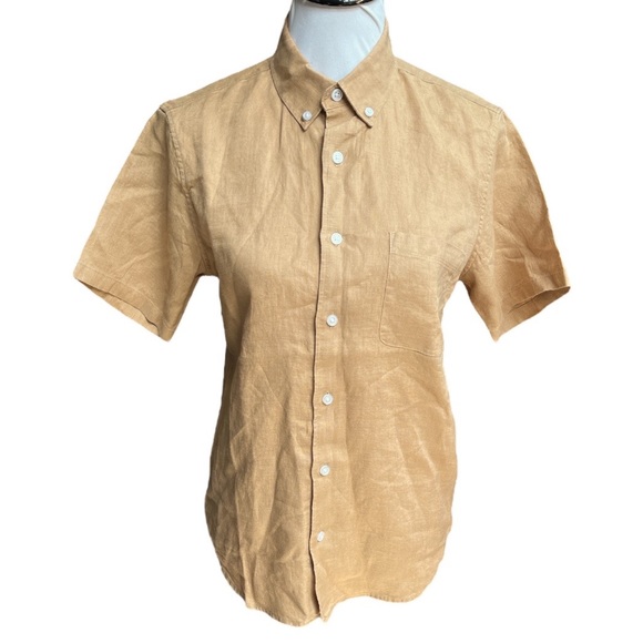 Everlane Linen Short Sleeve Button Down Shirt Tan Size XSmall - Picture 1 of 7